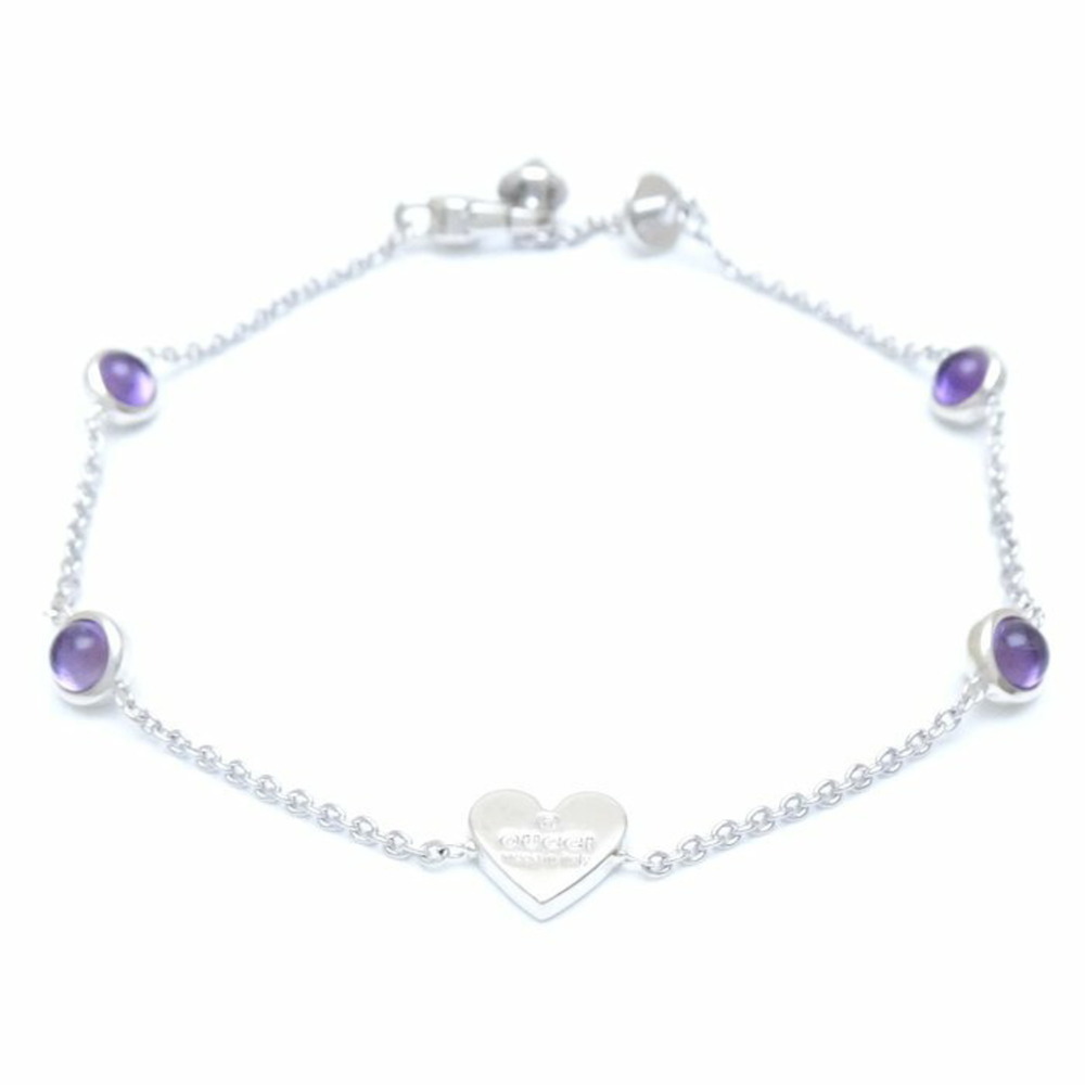 GUCCI Silver Amethyst Heart Charm Bracelet
